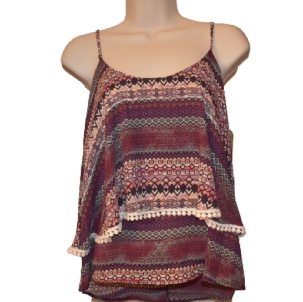 R2D Apparel Spaghetti Strap Layered Top Pink M